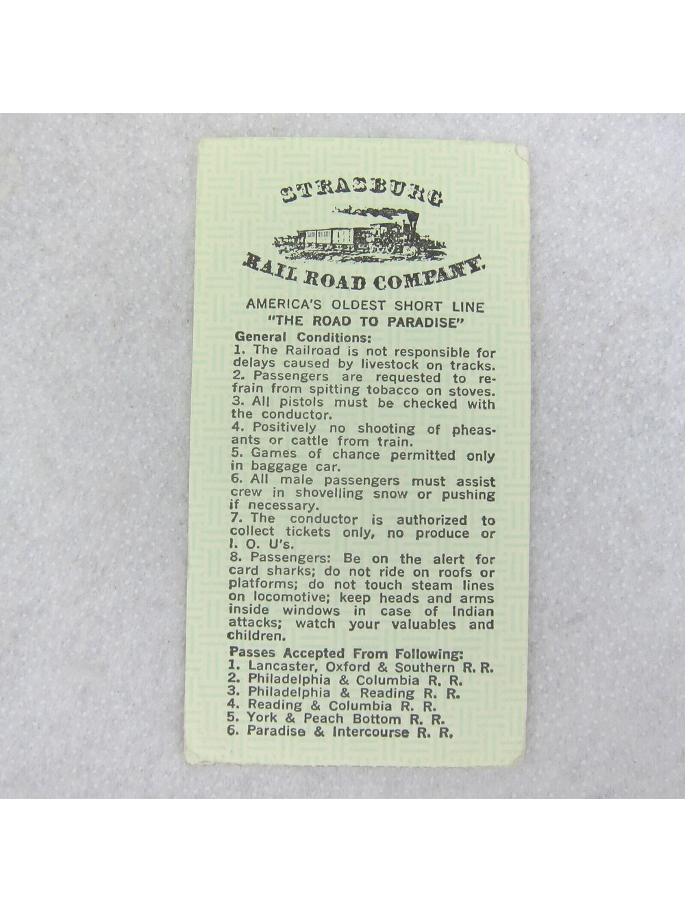 Strasburg Rail Road Co Pennsylvania Short Line Conditions Antique 1890s RARE